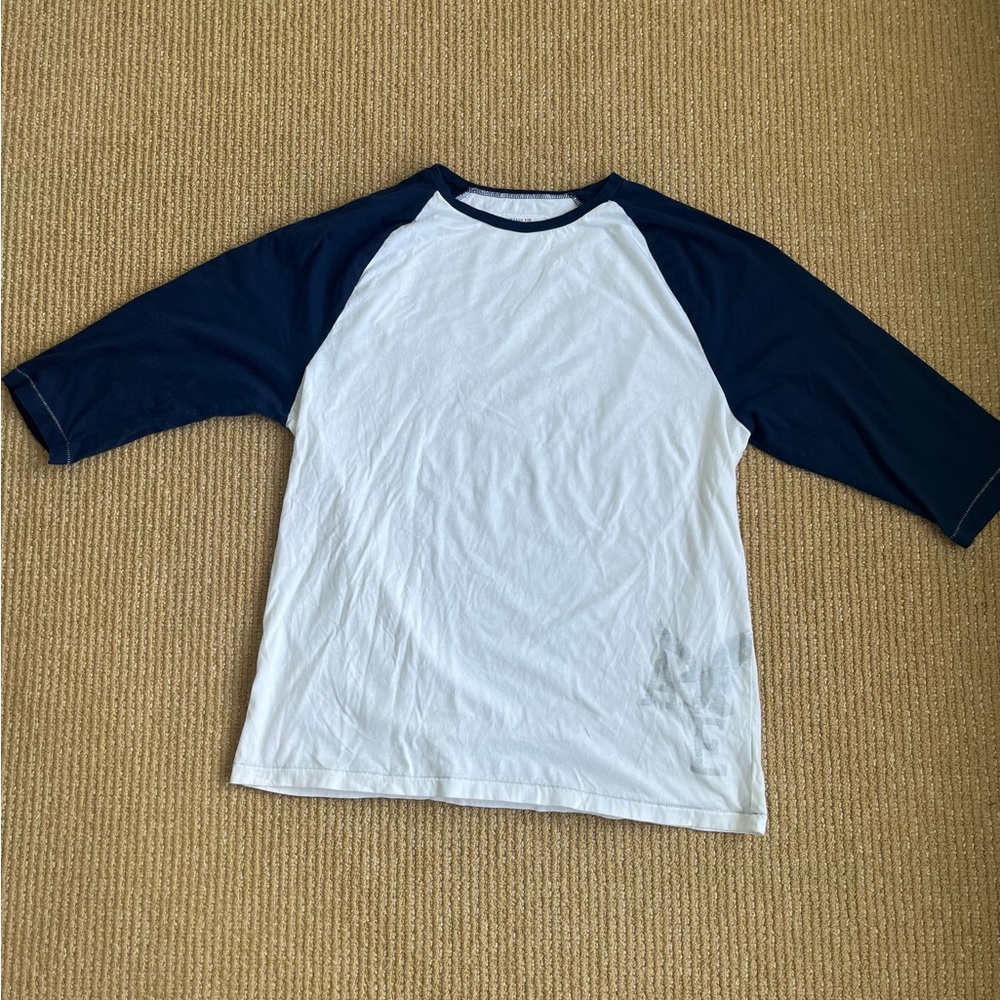 American Eagle outfitters Mens XXL Vintage Style 3/4 Sleeve White Blue T-shirt